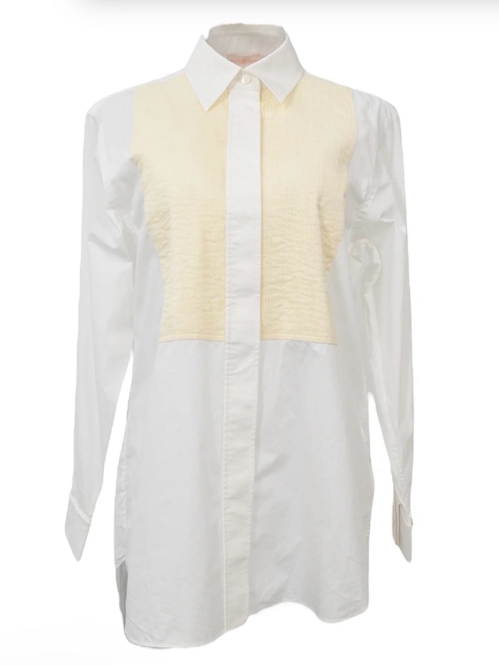Tory Burch white cotton poplin point collar button front shirt w contrasting bib